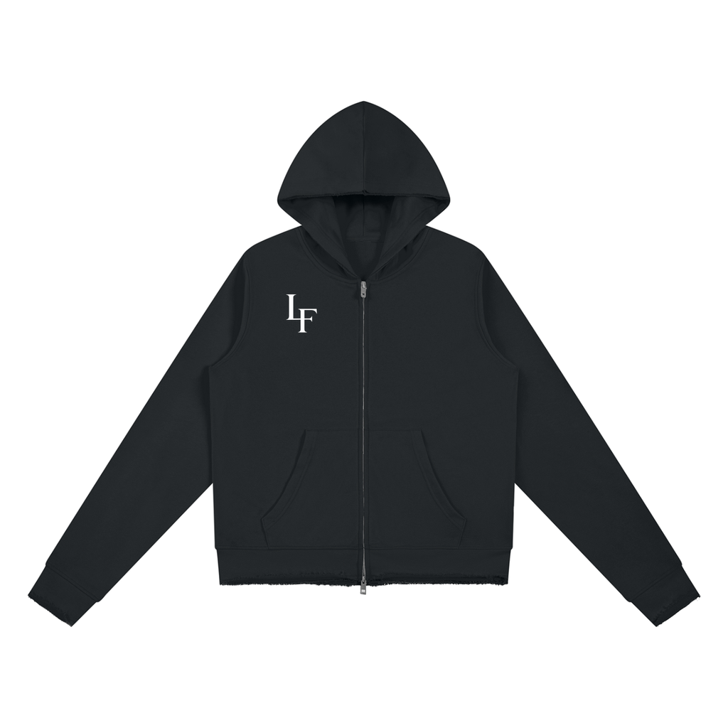 Raw Edge Zip-Up Hoodie
