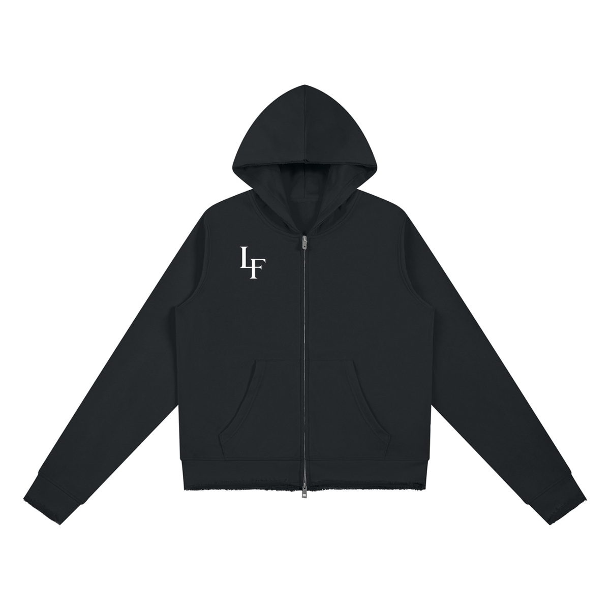 Raw Edge Zip-Up Hoodie