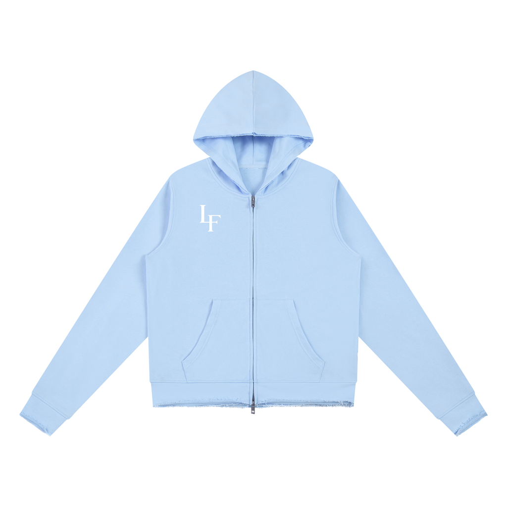Raw Edge Zip-Up Hoodie