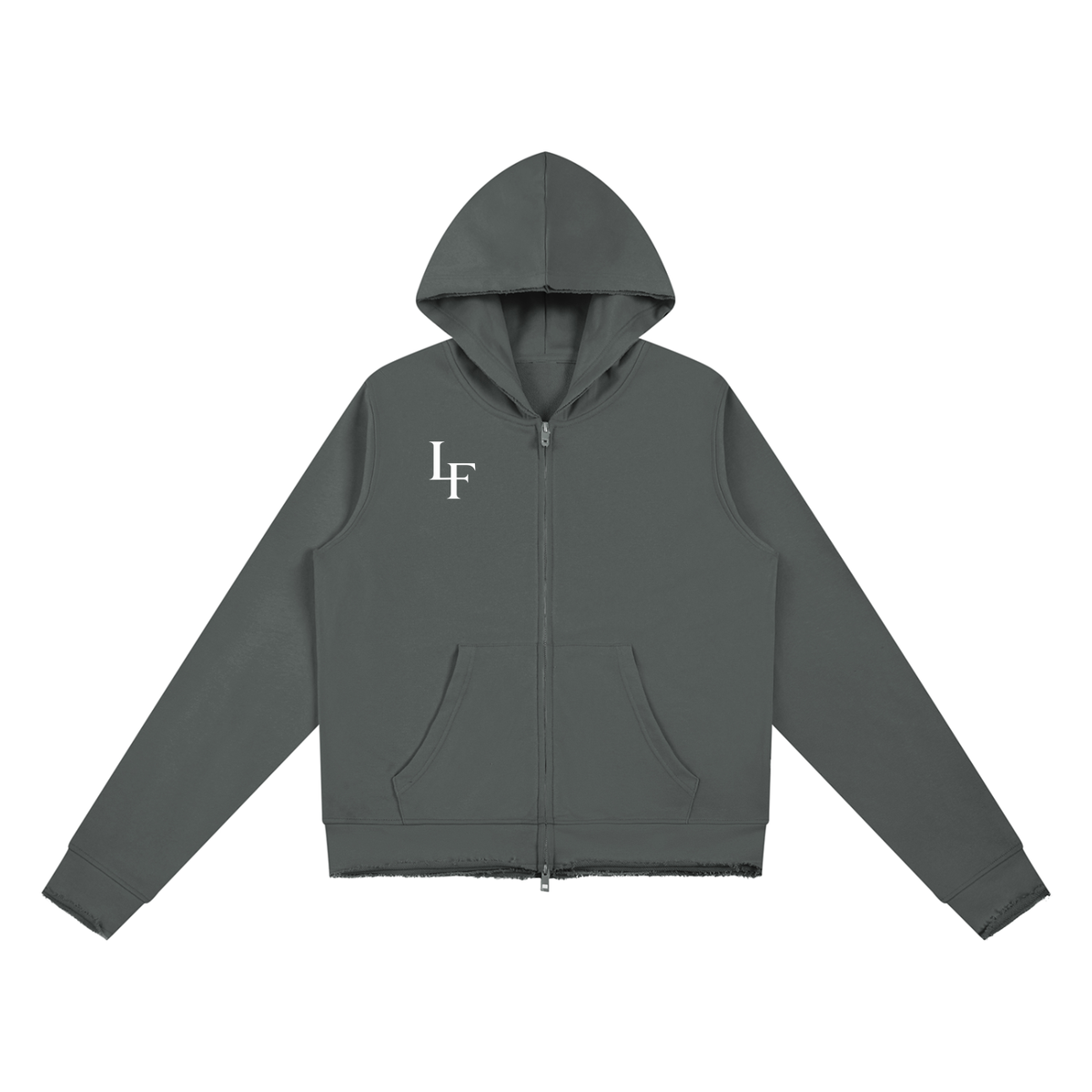 Raw Edge Zip-Up Hoodie