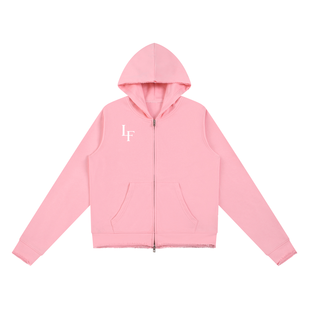 Raw Edge Zip-Up Hoodie